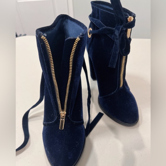💎NEW💎Royal Blue Velvet Heel*Blue Booties*Ankle Boots*Velvet Shoes*Wide Fit - Picture 4 of 11